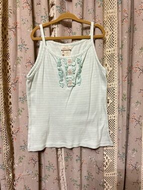 2/$28‎ Matilda Jane Hello Lovely Honeydew Stripe Ruffle Tank Top Size 12 EUC